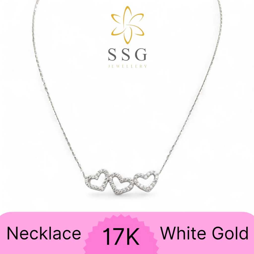 Kalung Rantai Liontin Hati Permata White Gold / Emas Putih 17K - SSG JEWELLERY
