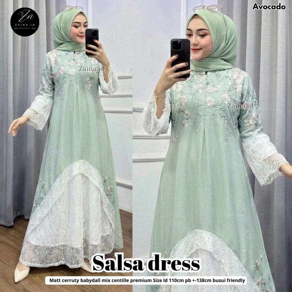 Salsa Dress by Zaina.Id - dress ceruty babydoll mix centille premium - gamis wanita model terbaru ke