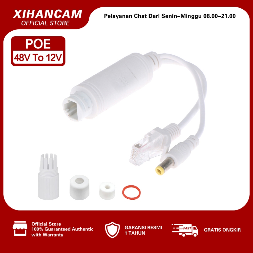 XIHANCAM Kabel POE Splitter 48V To 12V POE Injector Konektor Kabel POE CCTV Outdoor Waterproof
