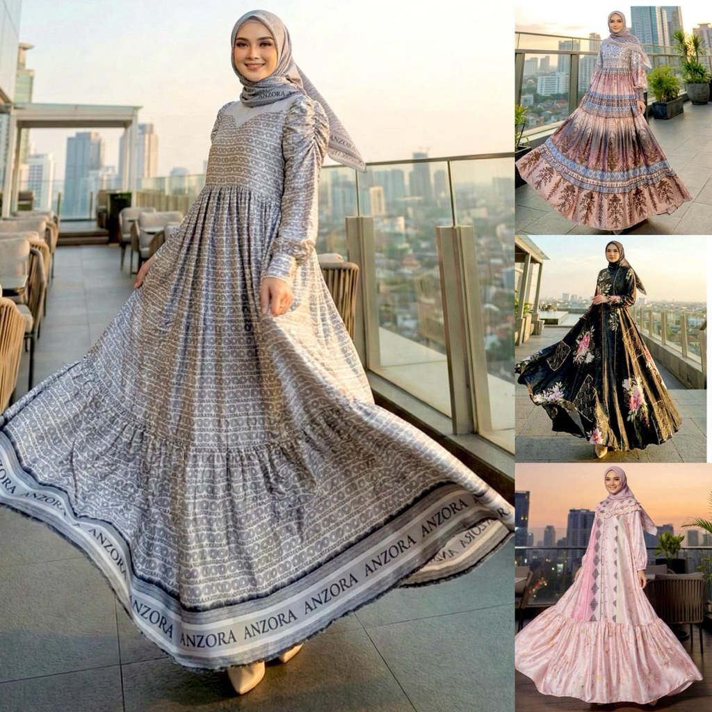 GAMIS DRES SILK SUTRA SET HIJAB 6171 6097 6094 6095 ORI BY ANZORA