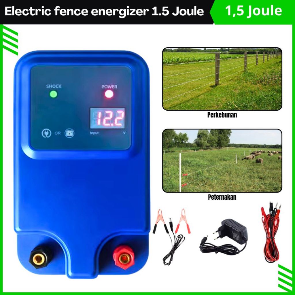 Electric Fence Energizer untuk Keamanan Ternak & Kebun Pagar Listrik 1.5 Joule