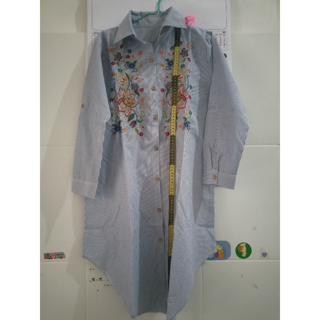 Kemeja Tunik Salur Bordir Biru