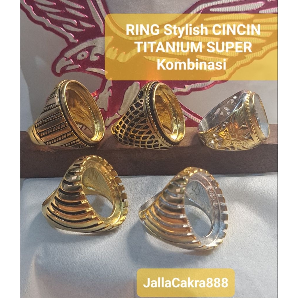RING Stylish CINCIN TITANIUM SUPER Kombinasi Stainless Untuk Batu Permata dan Batu Akik Emban Pria C