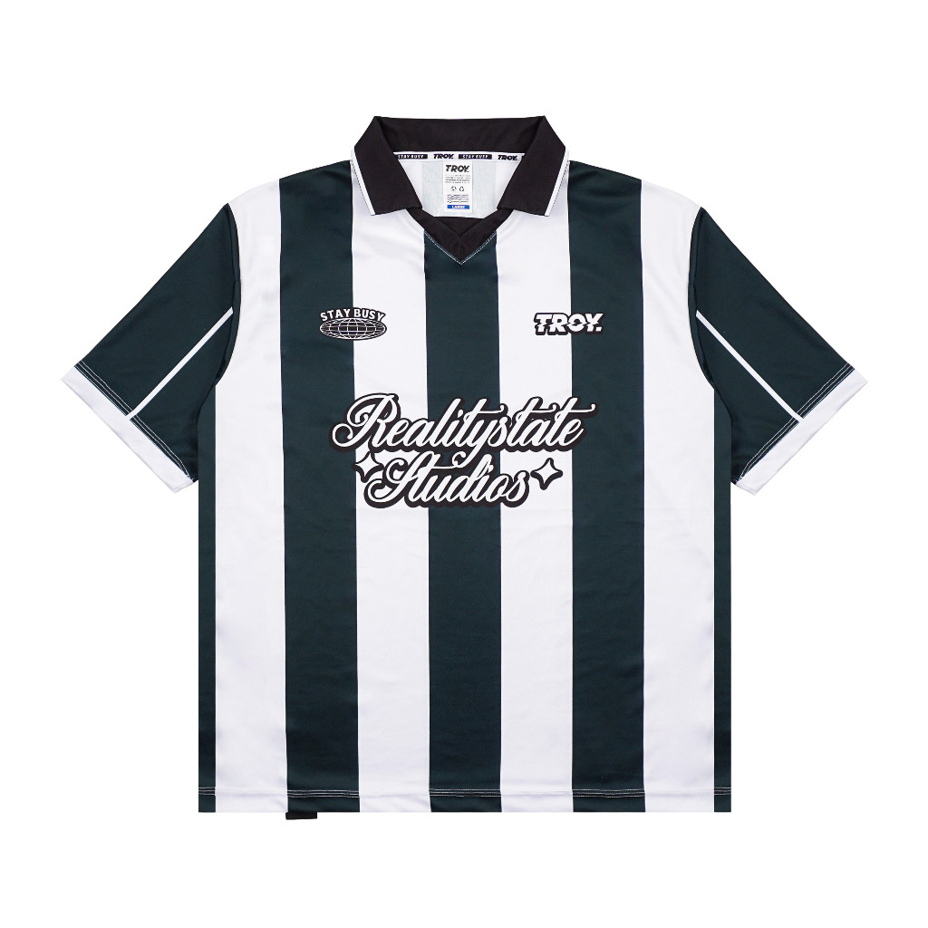 Troy Company Jersey White Green Realitystate Studios - Jersey Putih Hijau Garis Klasik JSM 3548
