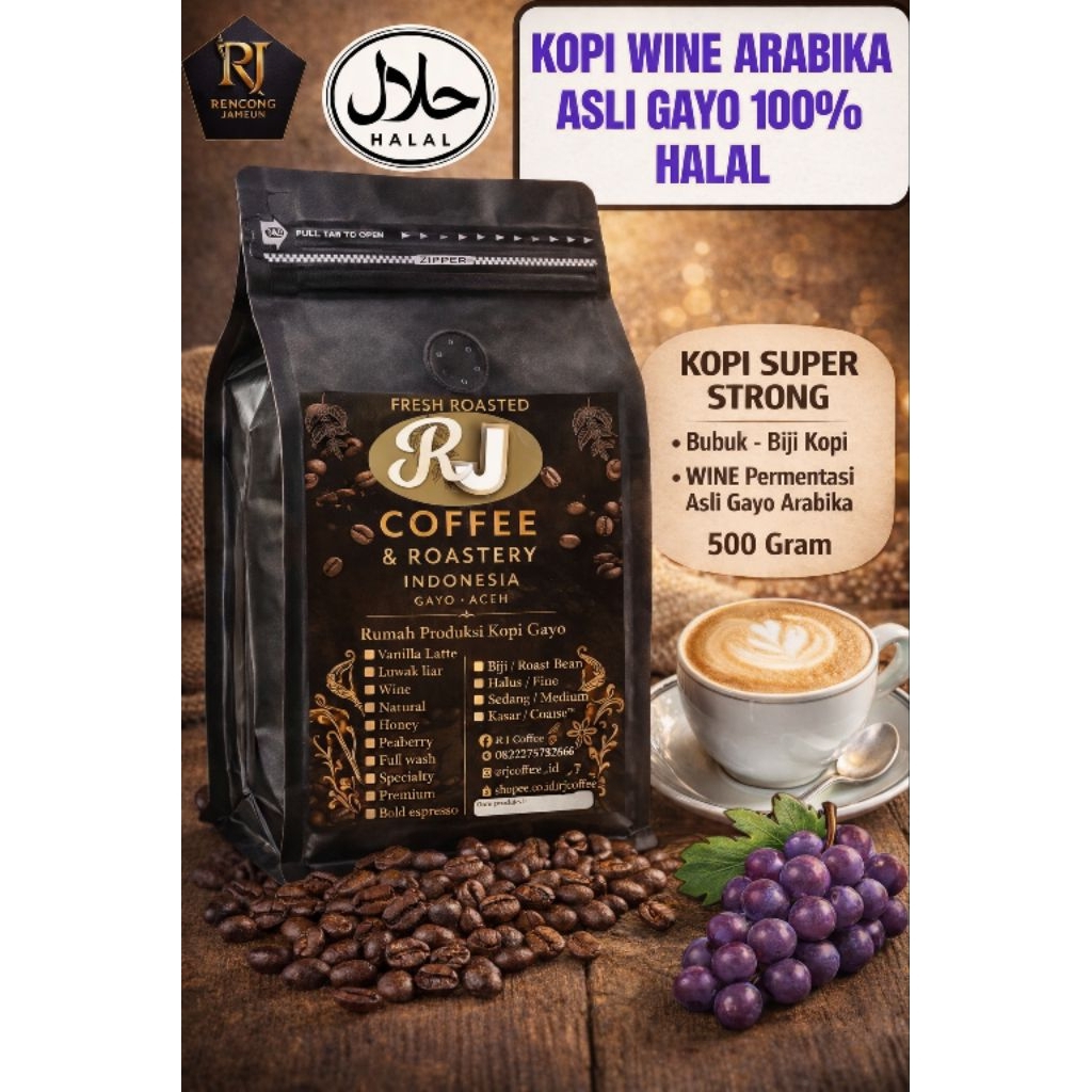 RJ COFFEE – KOPI WINE ARABIKA GAYO 100%  HALAL