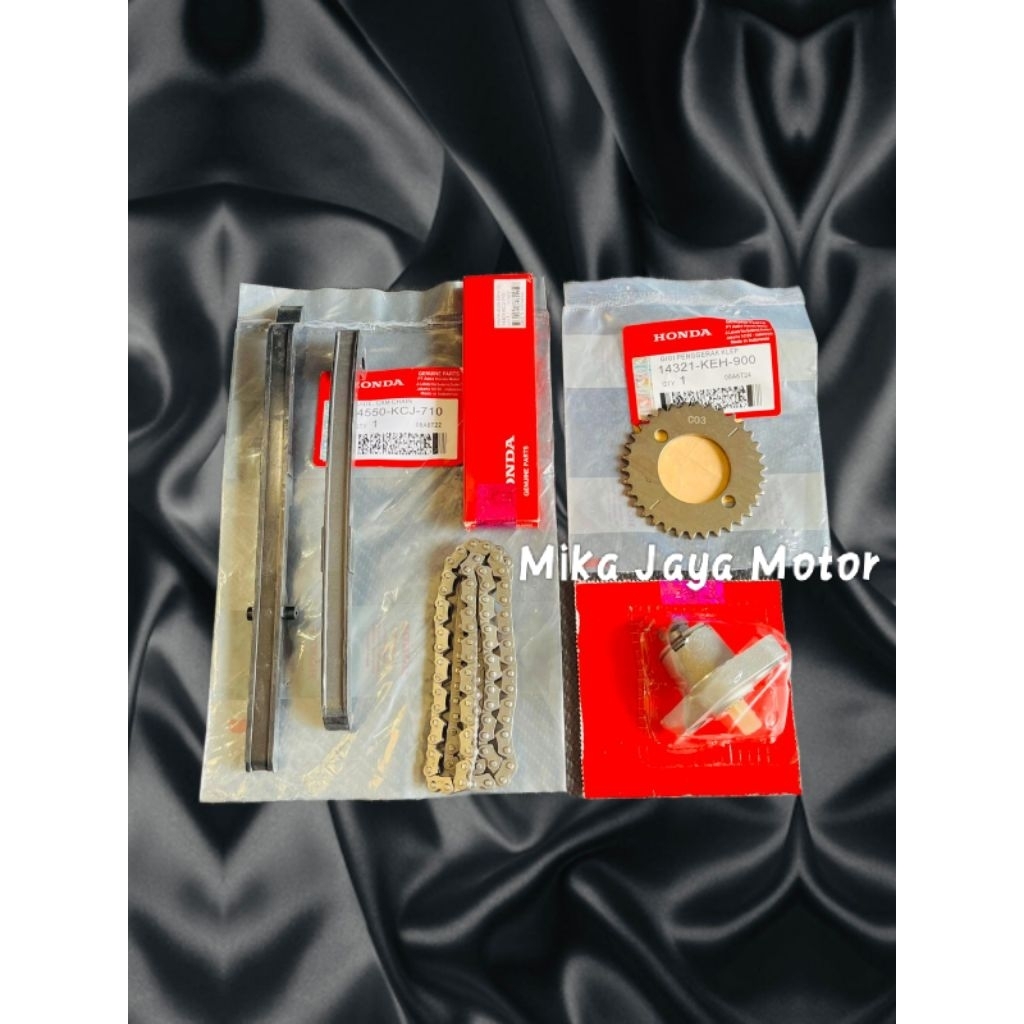 Paket 4 Aitem Rantai keteng+Tonjokan+Gigi Sentrik+Karet Tensioner Honda Tiger lama,Tiger Revo,Tiger 