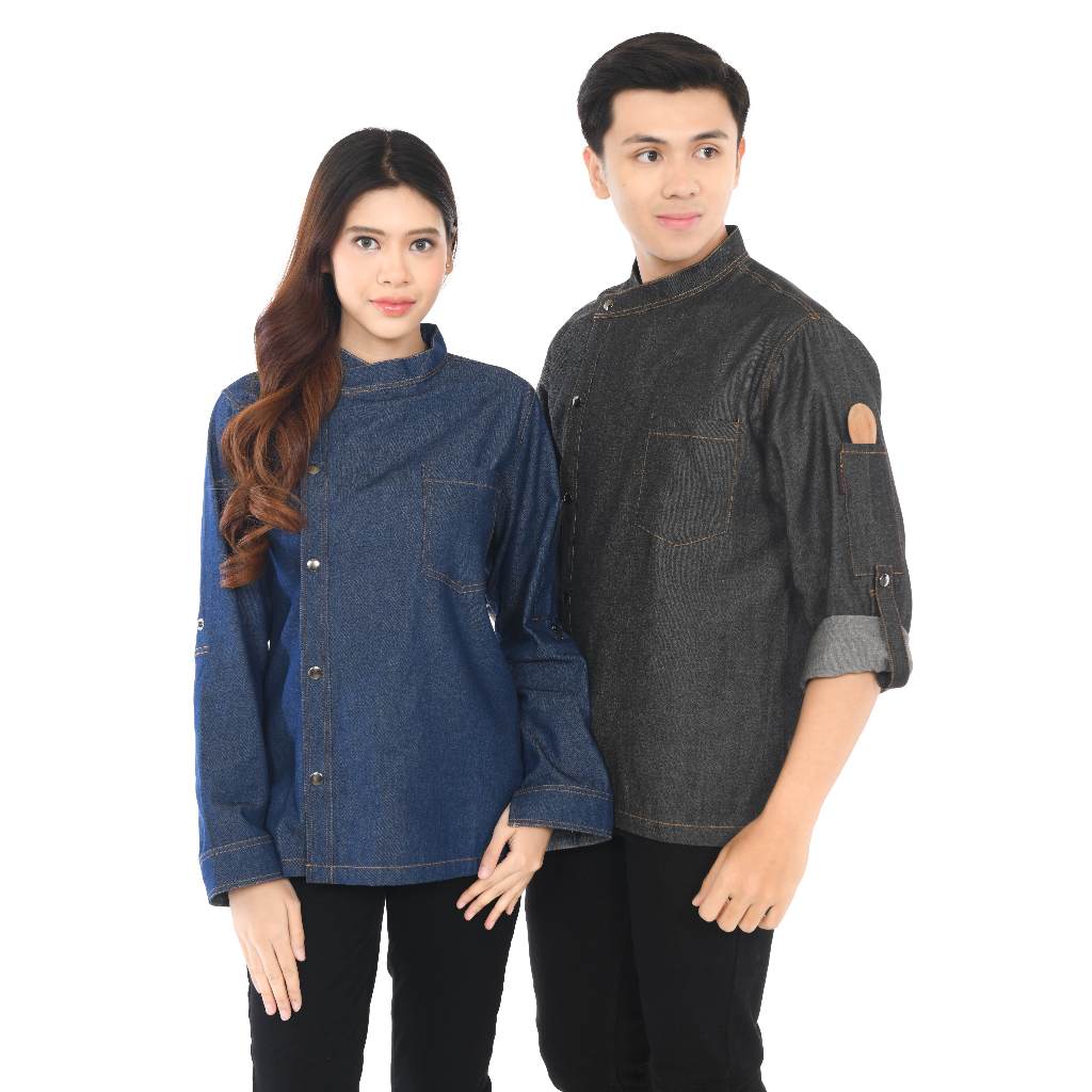 Baju Chef Baju Koki Chef Jacket Pria Wanita Lengan Panjang Model Denim
