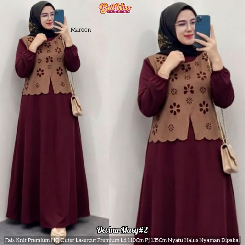 Devina Maxy Dress Gamis Polos Kombinasi Tebal Premium