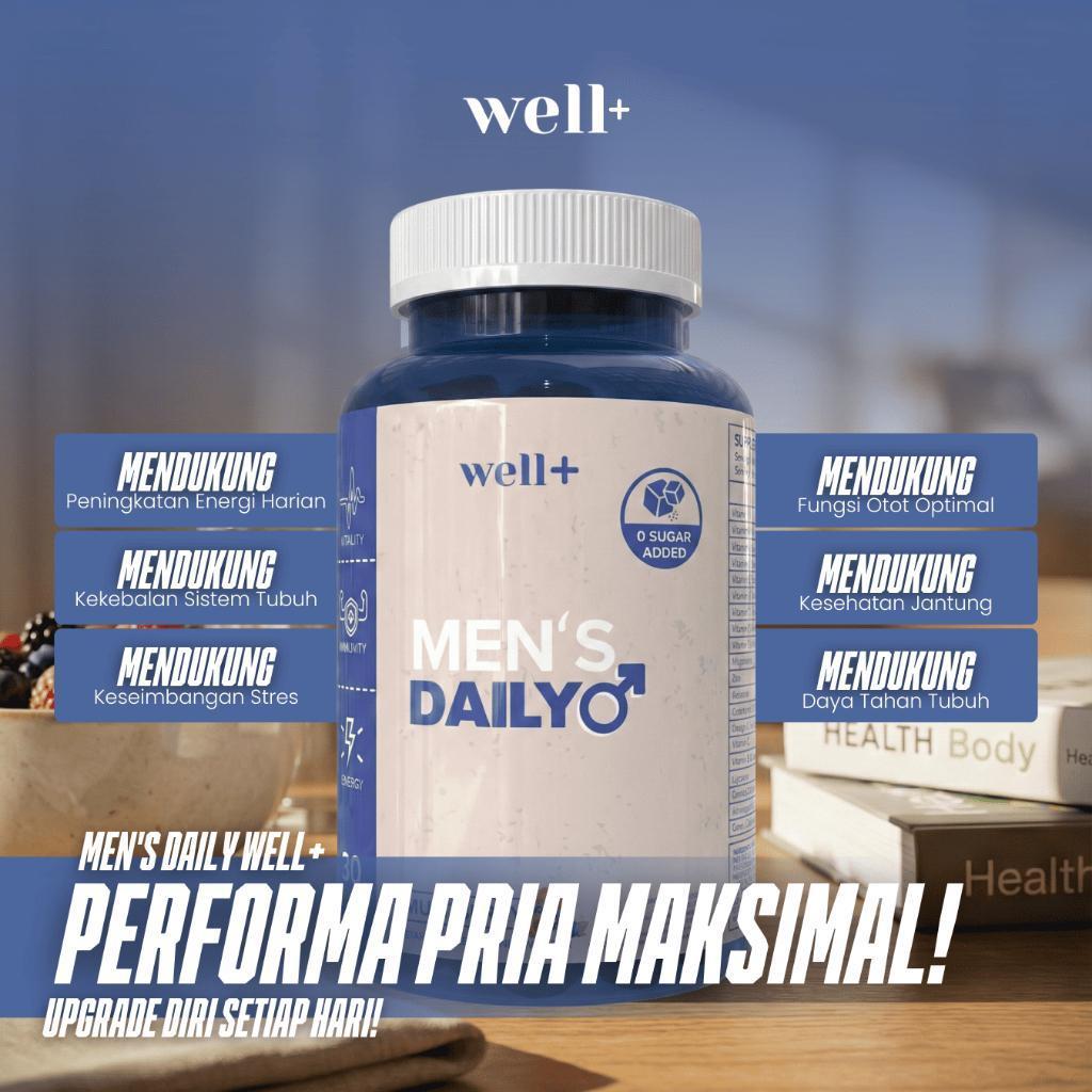 Well+ MEN'S DAILY Multivitamin Pria | Energi Vitalitas & Fokus Maksimal 30 Servings | BPOM