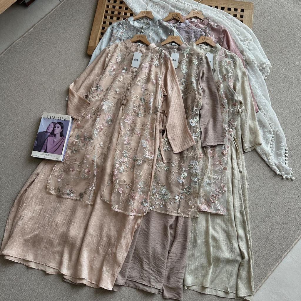 Oclo Gabita Dress Vest Cotton Crinkle Mix Brokat Premium Dress Lebaran Busui Friendly OCL01452