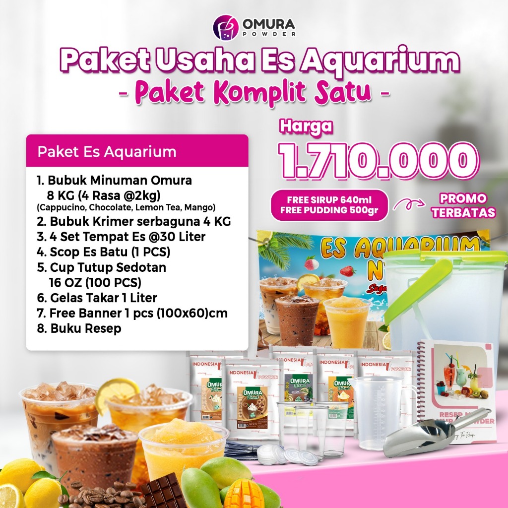 [PAKET KOMPLIT ES AQUARIUM] Paket Usaha Es Akuarium Franchise Bubuk Minuman Kekinian Paket Bisnis Mi