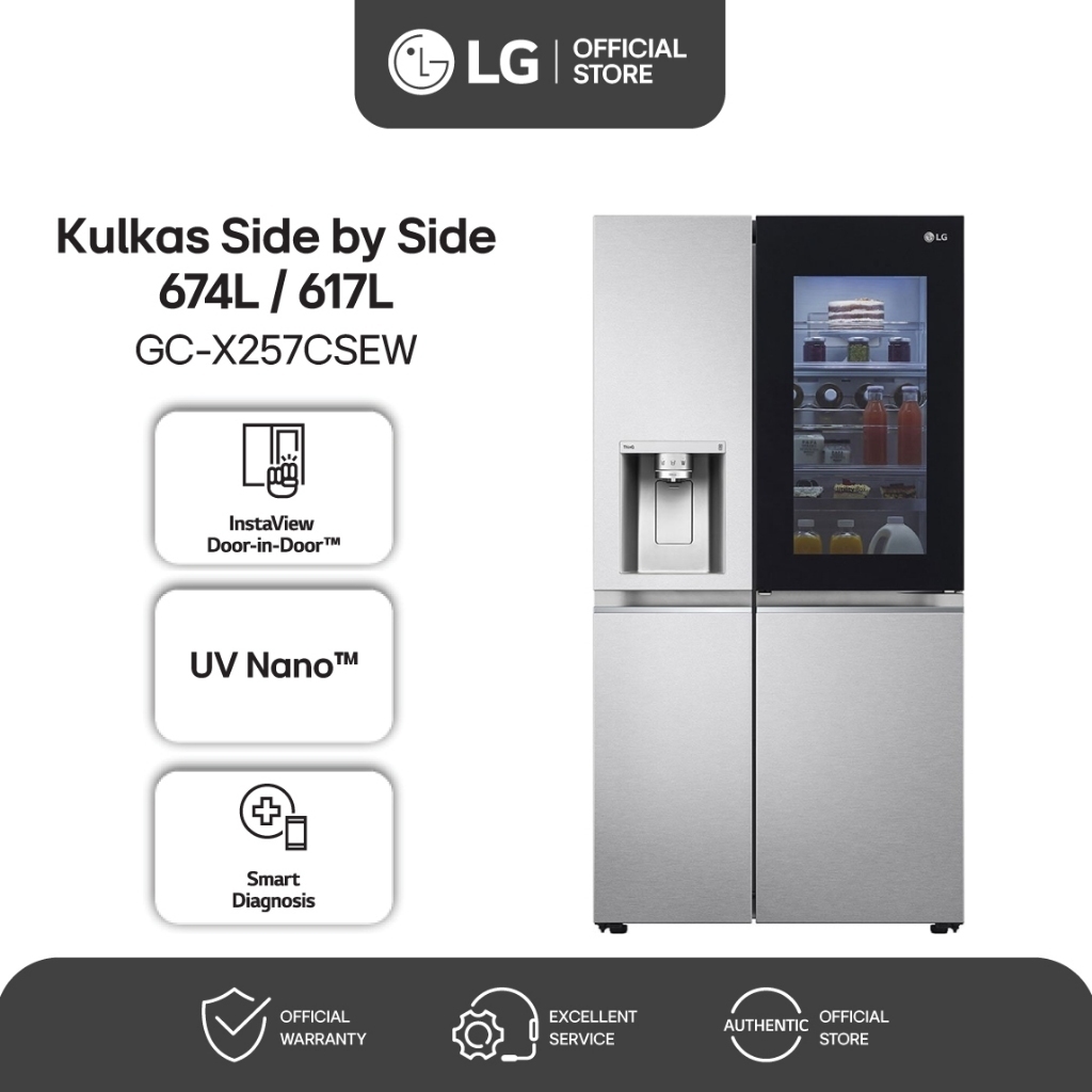 Kulkas LG 4 Pintu Side By Side GC-X257CSEW INVERTER DISPENSER KNOCK KNOCK