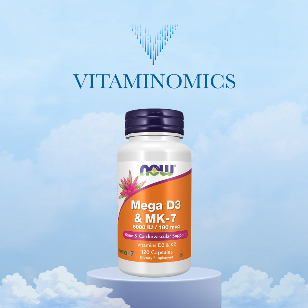 NOW Vitamin D3 K2 MK-7 5000 IU 180 mcg | D3 + K2 Supplement Capsules