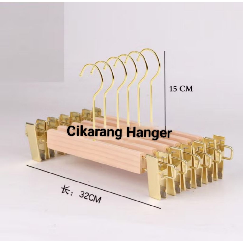 Hanger Kayu Jepit FULL GOLD Celana GP Gantungan Baju Kastok Murah
