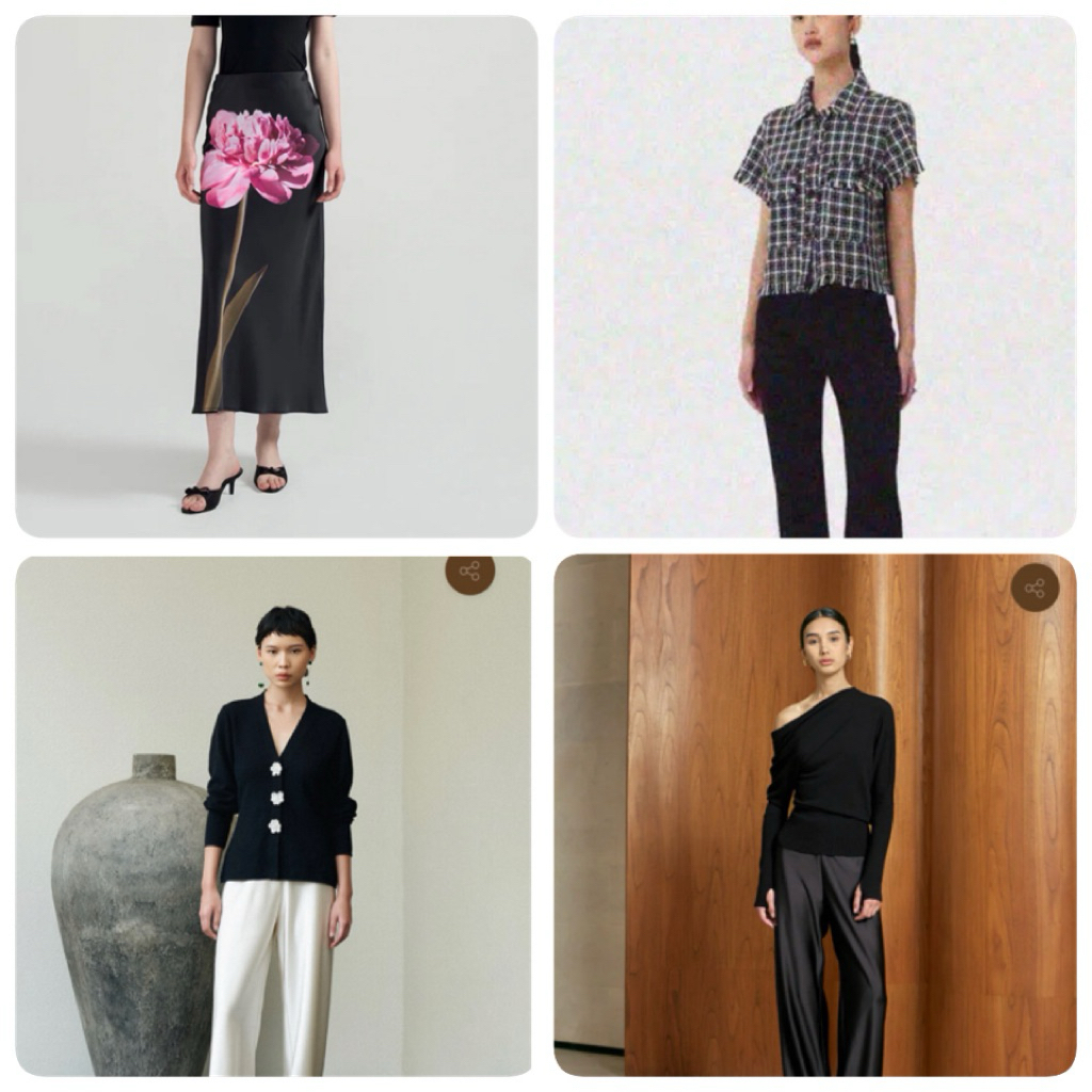 preloved duma official luna cardi, kiekie top,mimosa skirt, tessa top