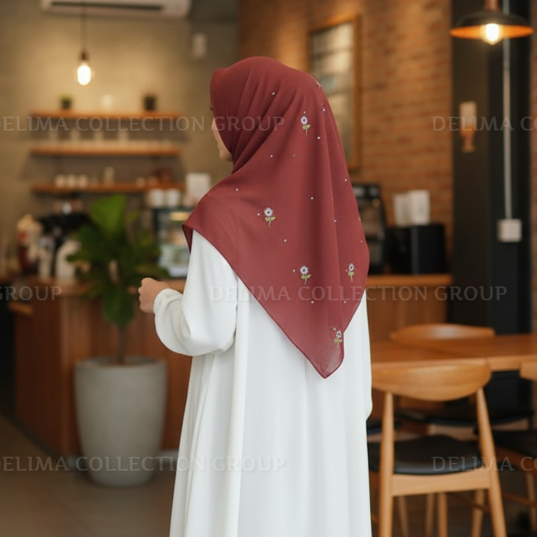 Hijab Segi Empat Paris Bordir Bunga Payet Swarovski / segi empat paris bordir bunga swarosvki