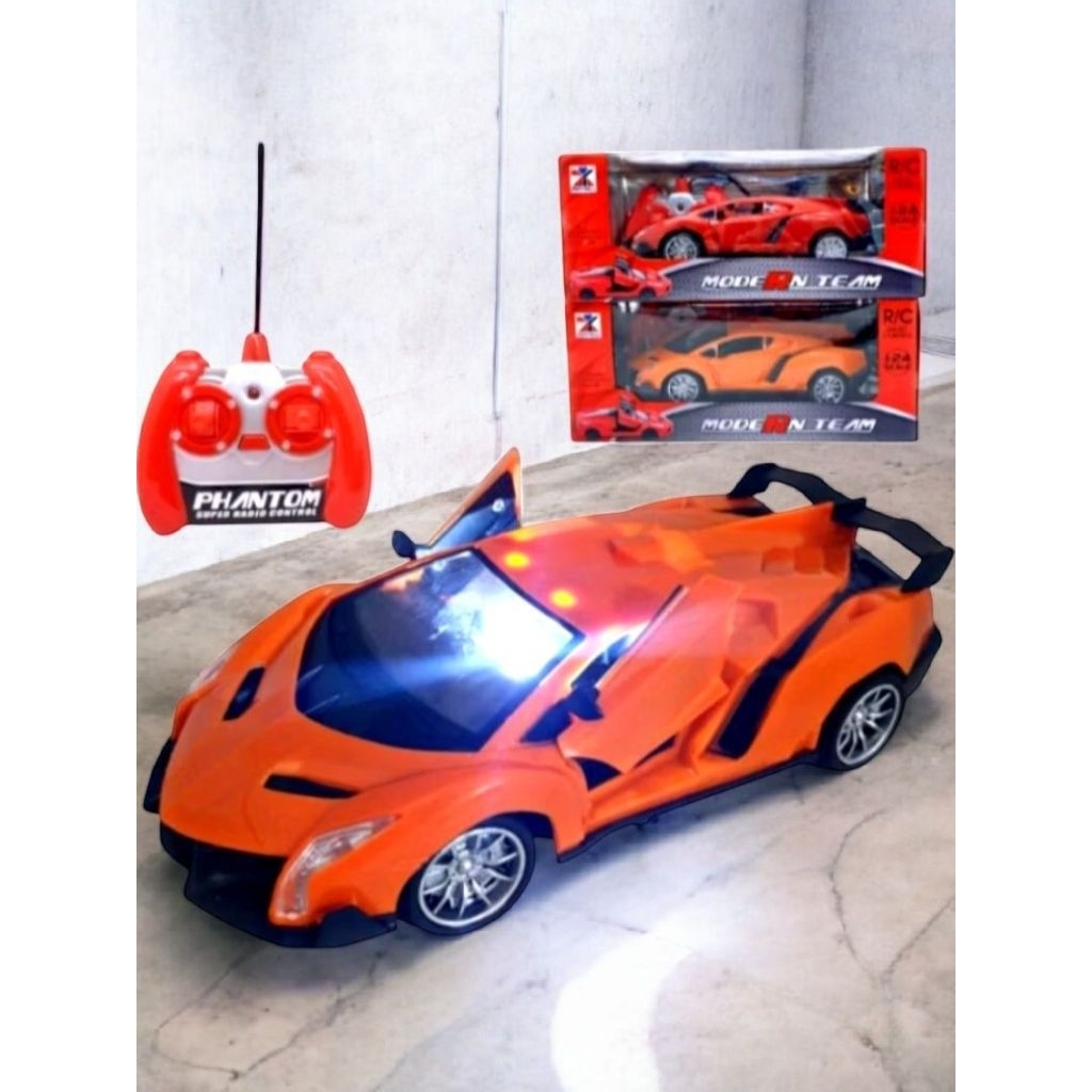 Mainan Mobil Remote Control RC Lamborghini dengan Baterai Cas - Pintu Buka, Lampu Nyala, Frekuensi 4
