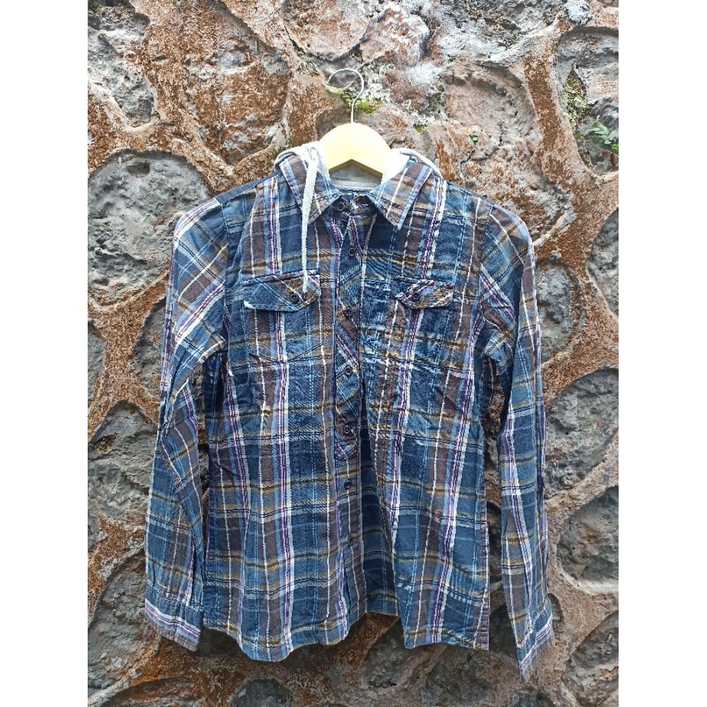 Kemeja Flanel Hoodie Zipper Clride.n Size S fit M