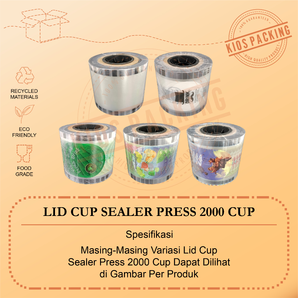 Cup Lid Sealer Seal Cup | Tutup Gelas Polos Buah Kartun Daun Teh @2000 Cup
