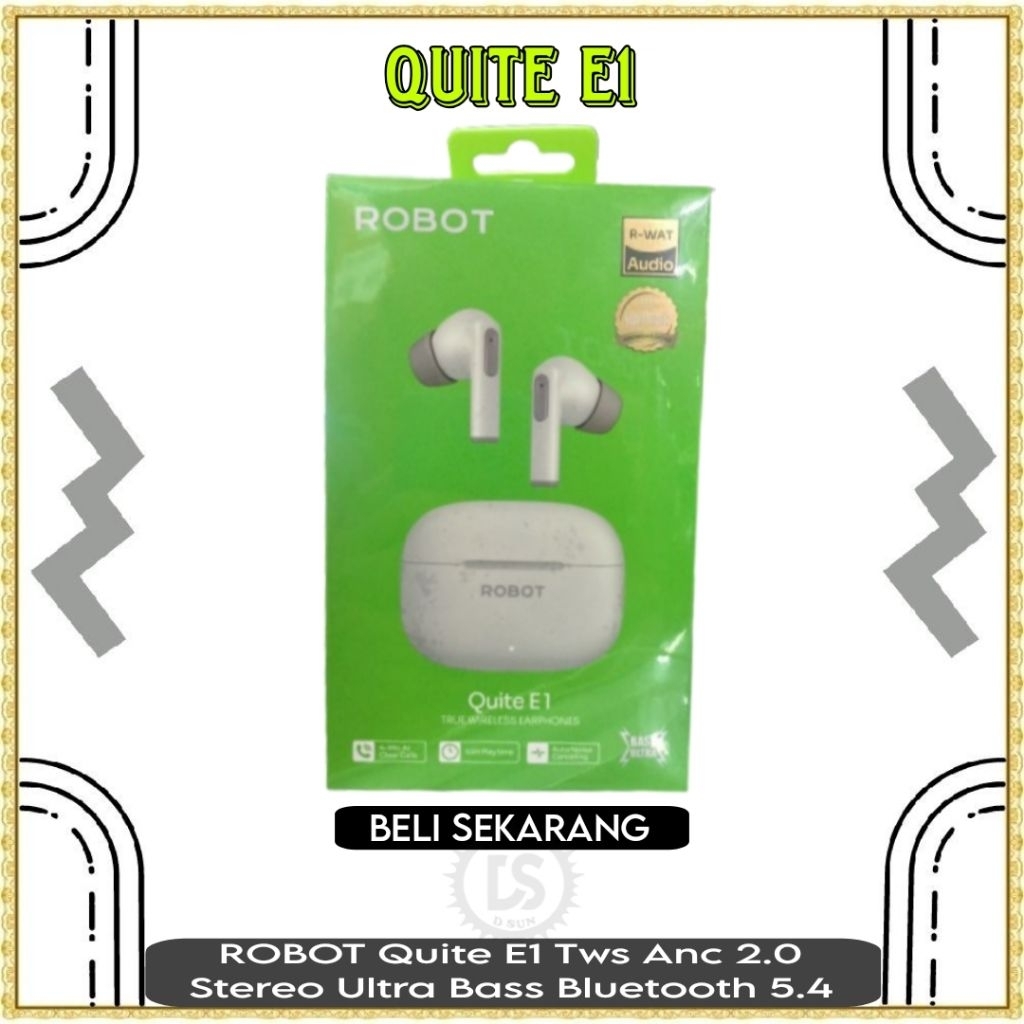 ROBOT Quite E1 Tws Anc 2.0 Stereo Ultra Bass Bluetooth 5.4 Headset Nirkabel dengan Kualitas Suara Te