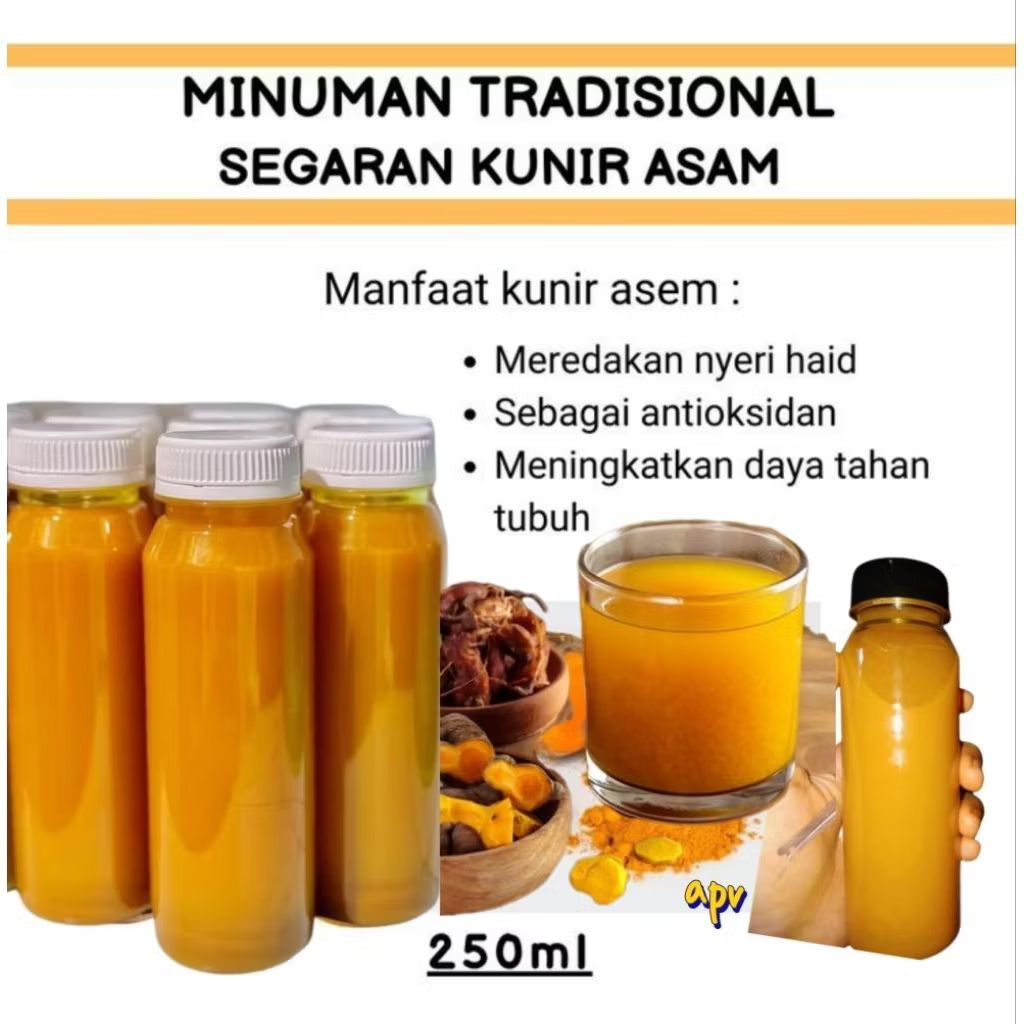 jamu minuman sehat segar tradisional kunir asem/beras kencur/daun sirih/cabe Puyang/temulawak/pahita