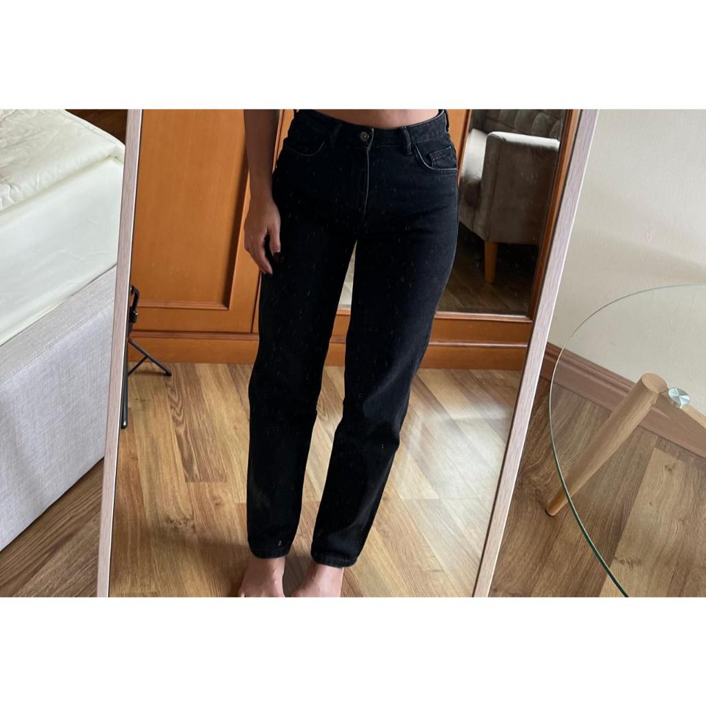 ZARA Jeans High Waist Denim | Boyfriend jeans | Mom Fit Wanita Cotton Jeans Hitam Abu-Abu Ungu