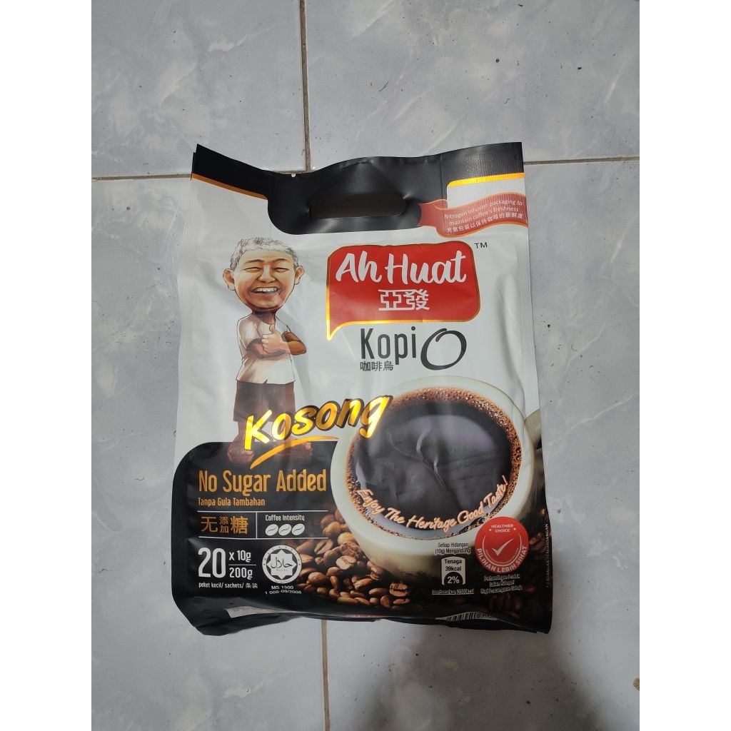 AhHuat Kopi O Kosong No Sugar Added Original Malaysia 20 Sachets x 10 Gram Kopi Tanpa Gula Tambahan