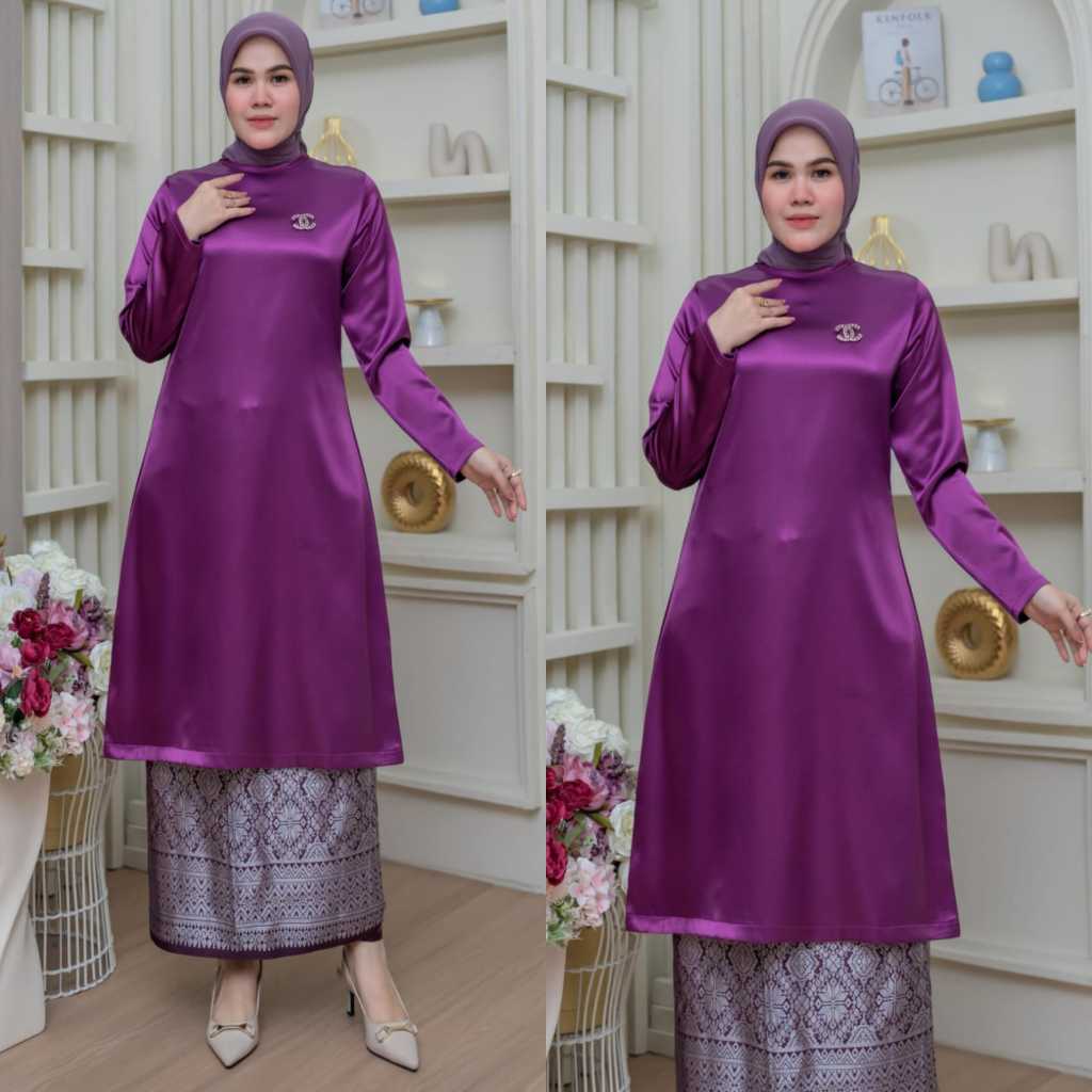 Haza Baju kurung  Melayu Polos Bahan Kawazaki Lembut Kebaya Tunik Ibu Besan Modern