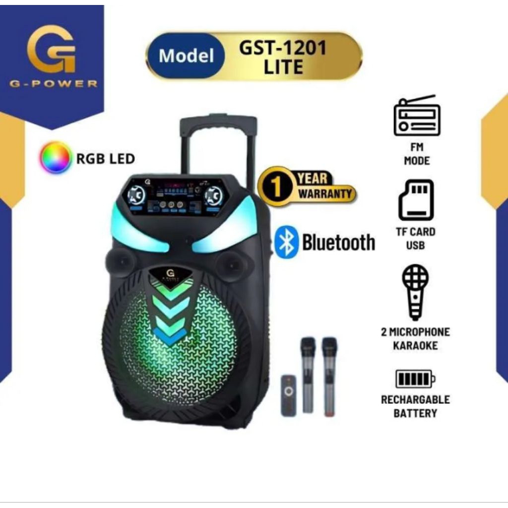 SPEAKER PORTABEL GPOWER GST-1201 LITE + MIC WIRELESS 2BUAH KONEK BLUETOOTH