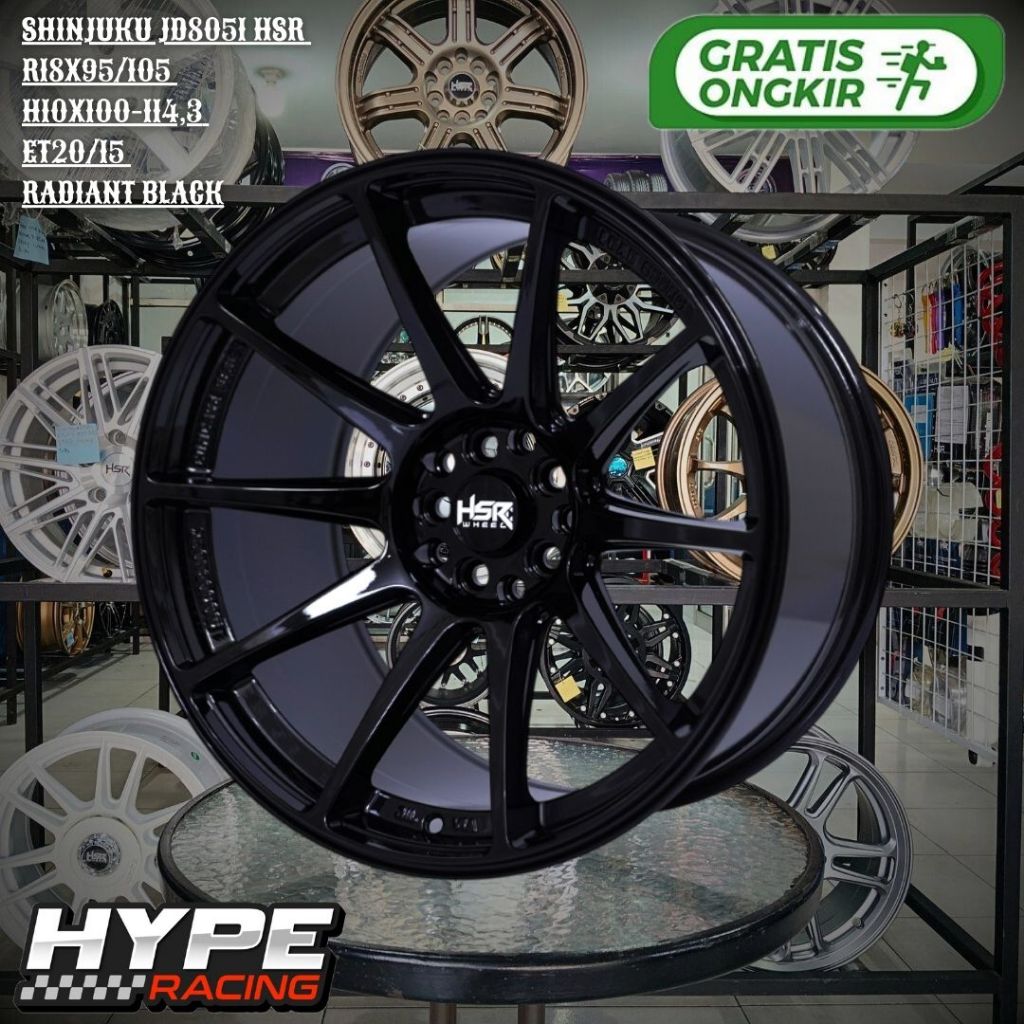 VELG Mobil Hsr SHINJUKU Ring 18 R18 Lebar 9,5/ 10,5 Radiant Black Pelek untuk BRZ , HRV , REBORN