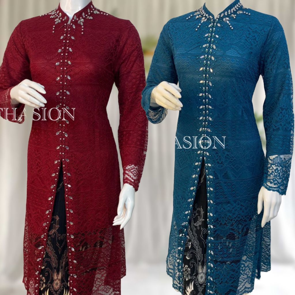 Set Kebaya Jumbo Ld 140 Baju Kondangan Tunik Brukat Malika Payet Model Busui Resleting Depan