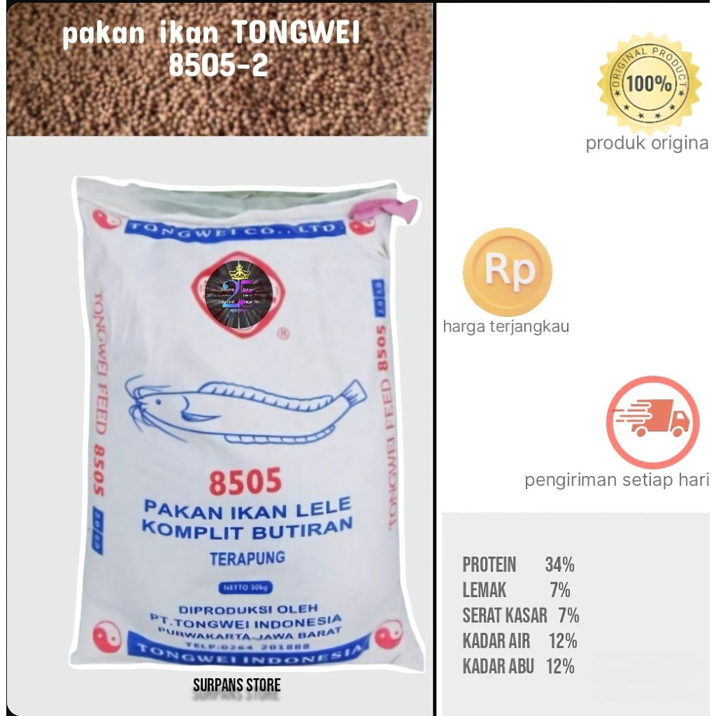 pur pelet Pakan Lele Tongwei 8505-2 | pakan apung ikan lele nila gurame dll | kemasan 500 gram
