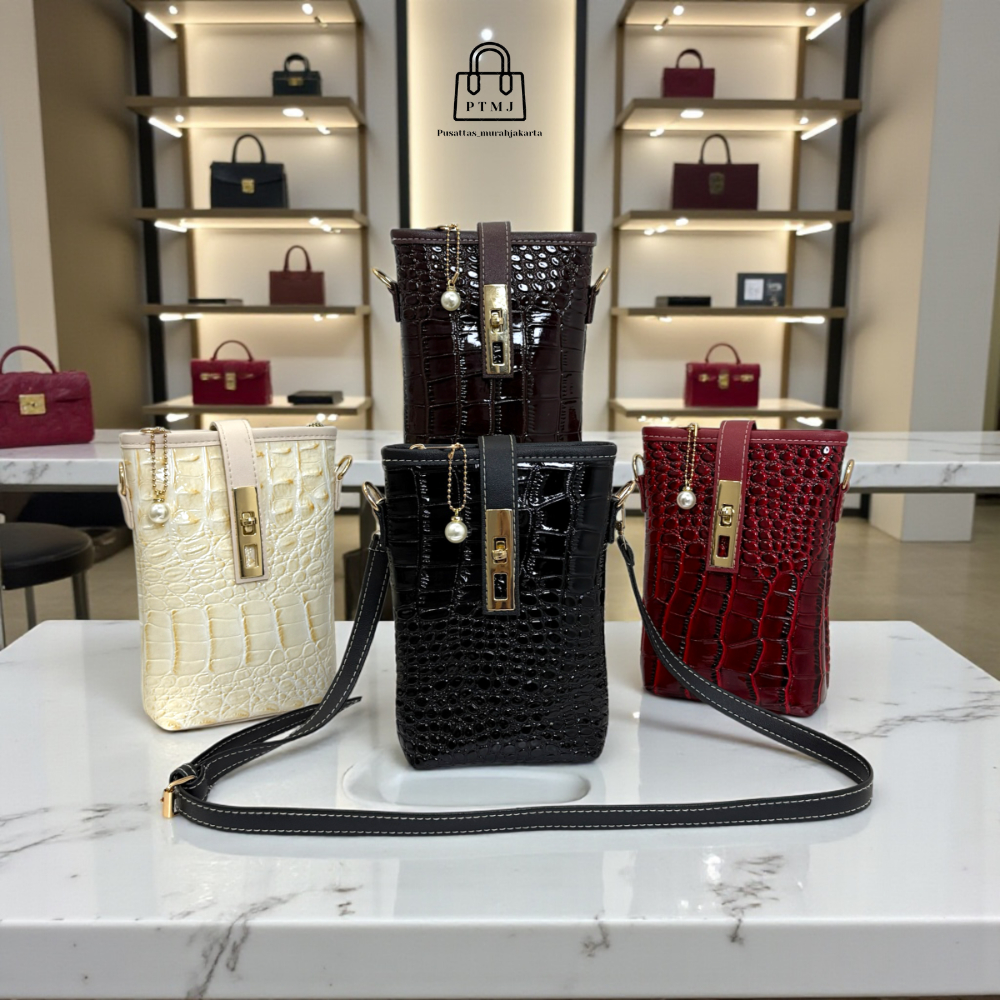 Tas Wanita Selempang Bahu Tas Hp Wanita Handphone Croco Glossy Hiyara Bag