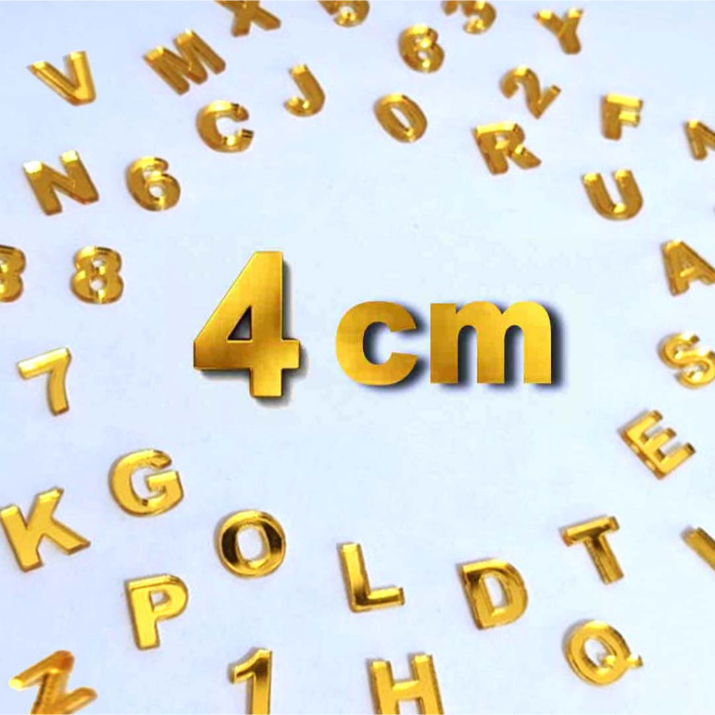 Huruf Akrilik Gold 4 cm Custom | Angka Gold Abjad Akrilik| Huruf Alfabet