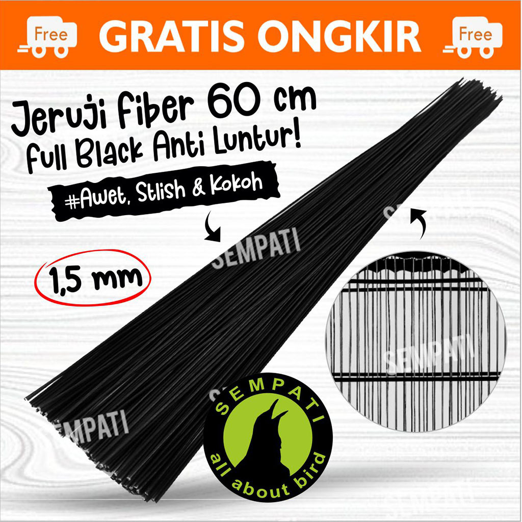 SEMPATI Ruji Jeruji Fiber Hitam Lebar 1.5 Mm Panjang 60 Cm Ruji Jeruji Sangkar Ruji Kandang Burung B