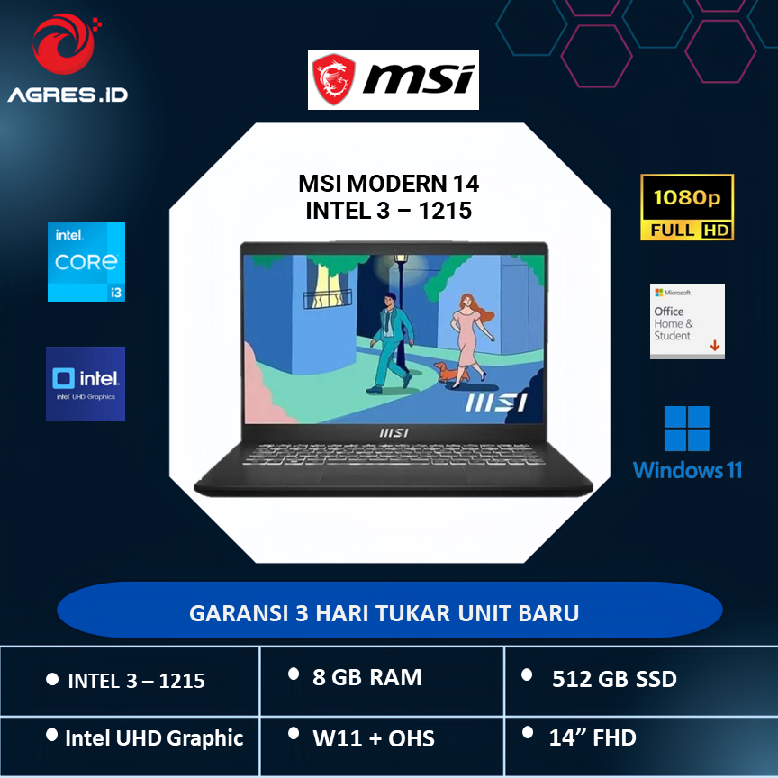MSI MODERN 14 I3 1215 8GB 512SSD W11 + OHS