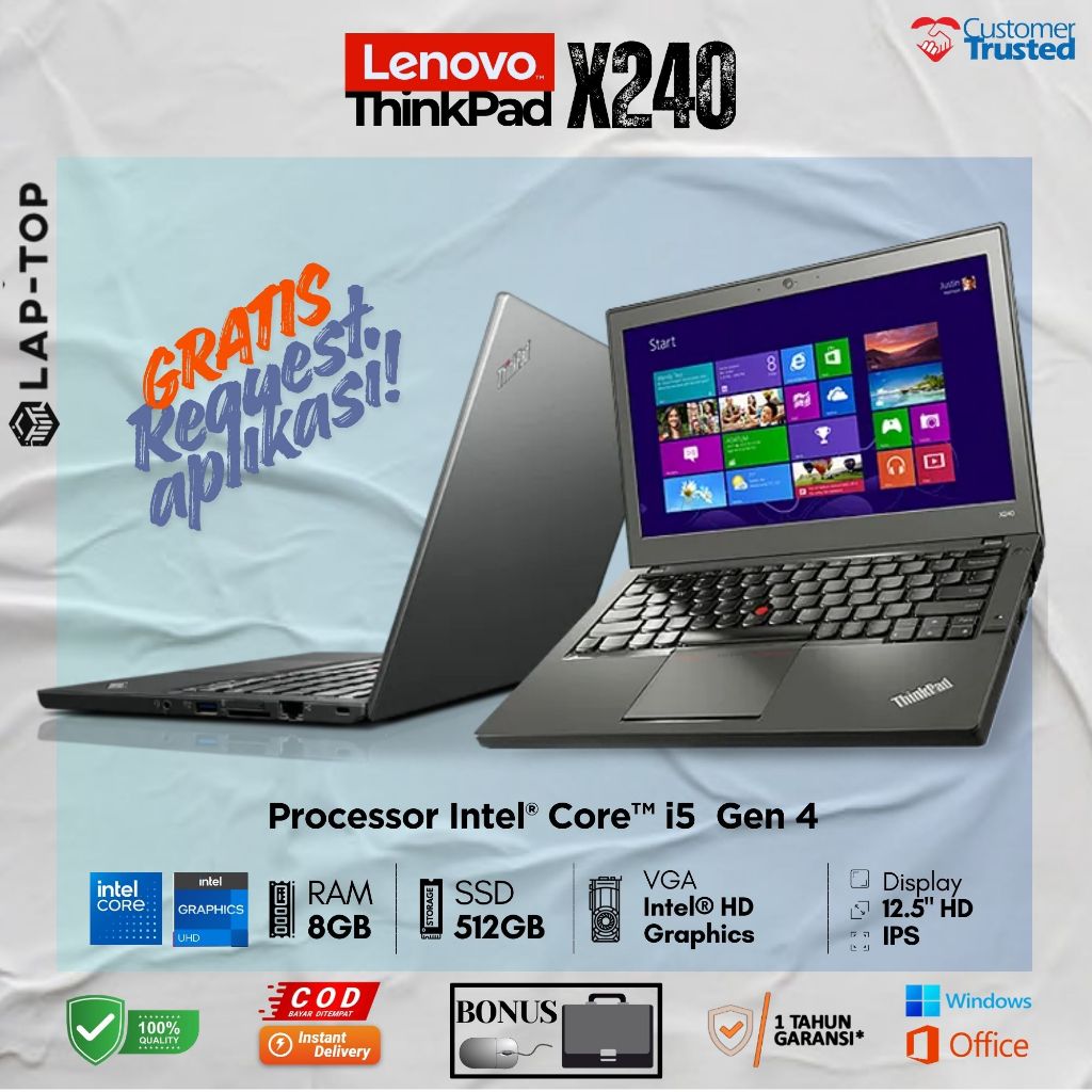 Laptop Lenovo ThinkPad X240 Core i5 RAM 8GB SSD 256GB Murah Original Bergaransi