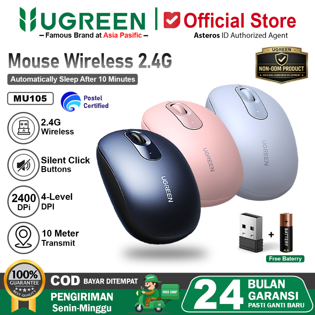 UGREEN Mouse Wireless 2.4G Mini Portable Silent Click Free Baterai