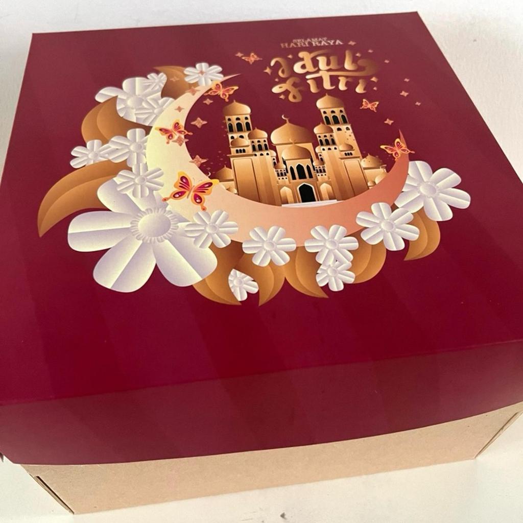 Kardus Lapis Legit Moon Flower Lebaran Box Kue Cake Packaging Hampers Hari Raya 22x22 cm