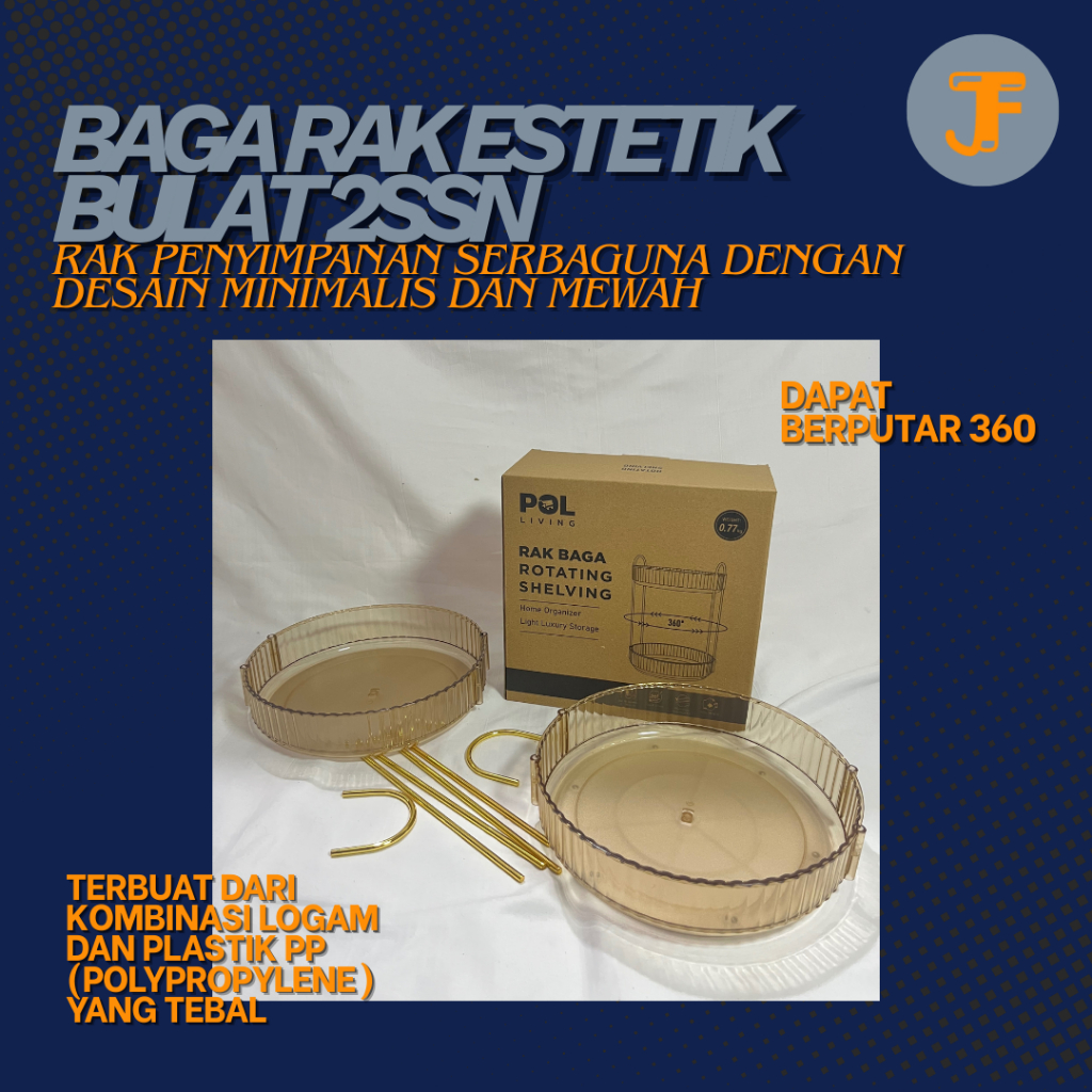 Baga Rak Bulat 2 Susun Estetik Dengan Bingkai Warna Emas Gold