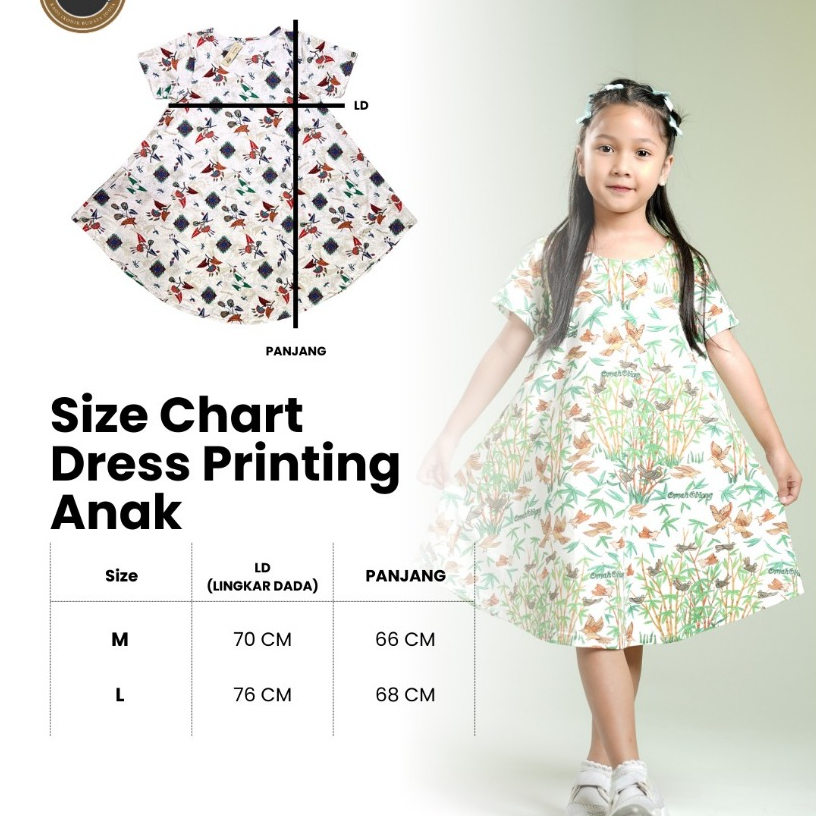DRESS ANAK PRINTING SIZE M & L by Omah Oblong lengan pendek Baju Batik Anak Perempuan Lucu Adem Nyam
