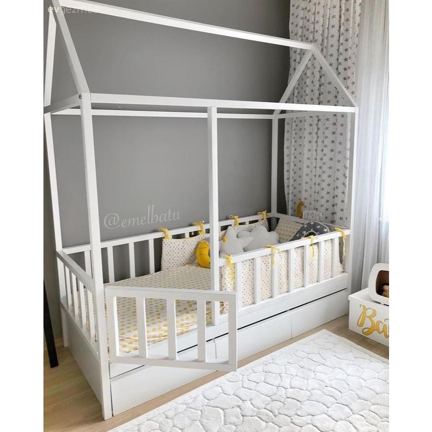 DBA-02 Dipan Besi Ranjang Kasur Tempat Tidur Box Bayi Murah Duco Putih Laci