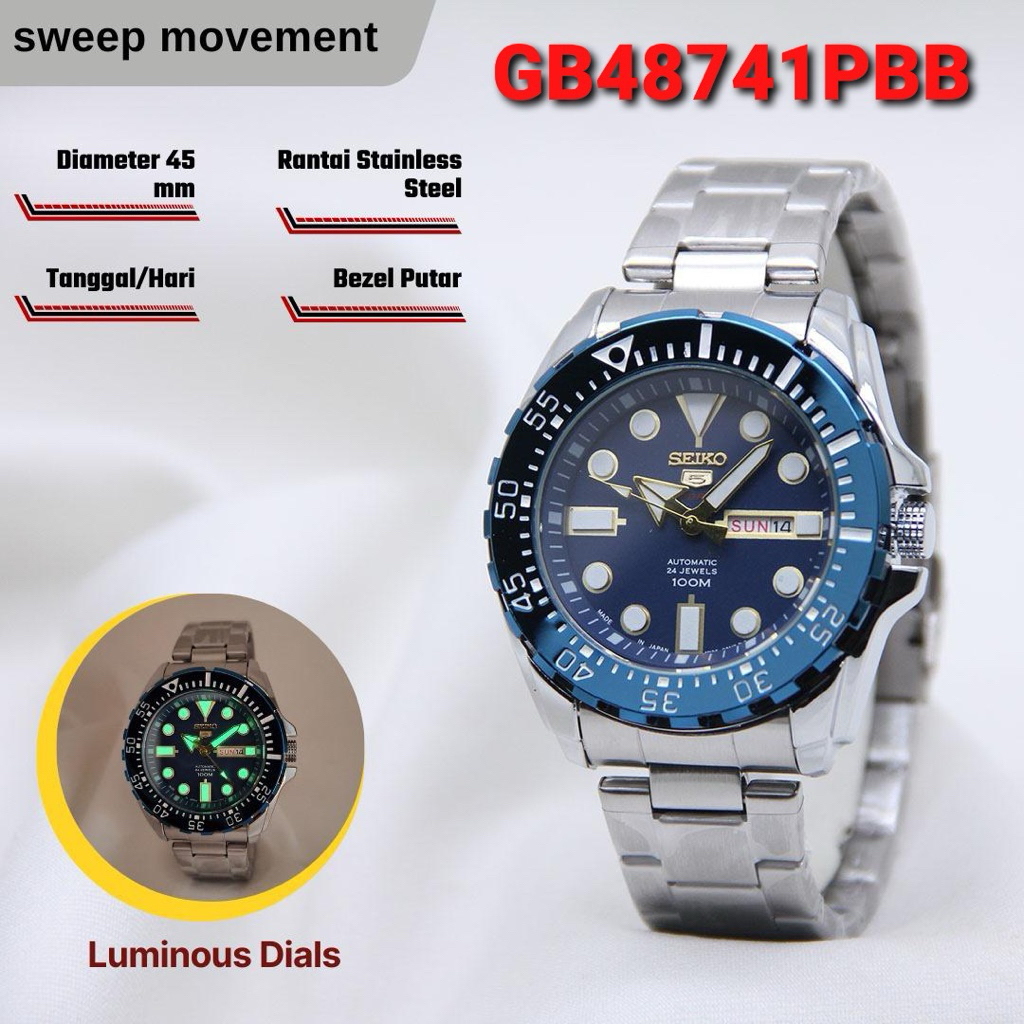 Jam Tangan Pria Seiko 5 DayDate Aktif Luminous Sweep Movement Rantai Steinless