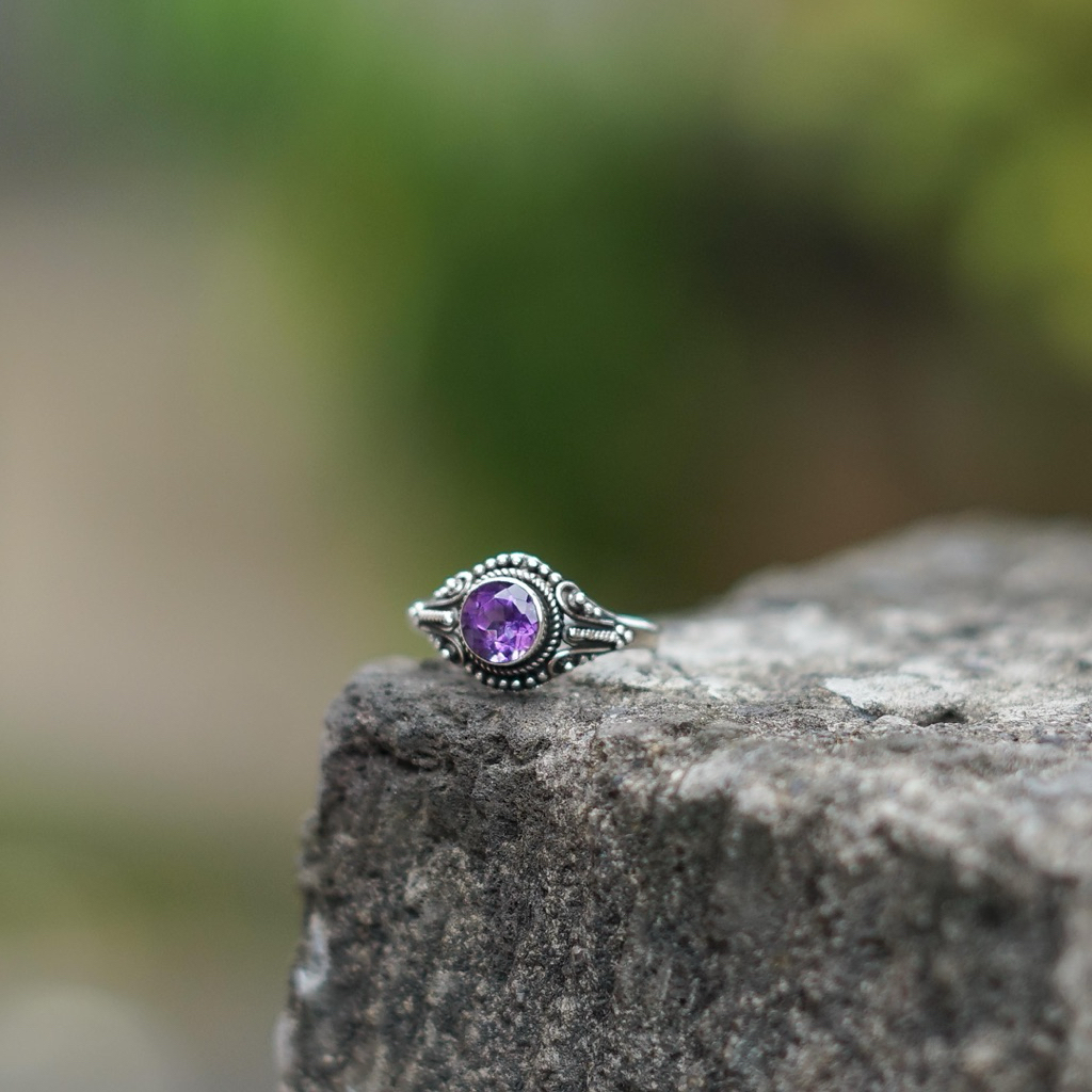 Cincin Model Bali | Peramata Ametish | Cincin Perak 925 | Cincin Wanita