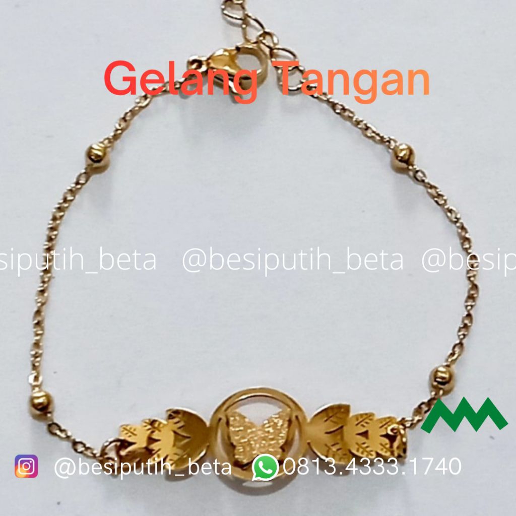 gelang tangan besi putih sepuh kuning / gelang besi putih ambon
