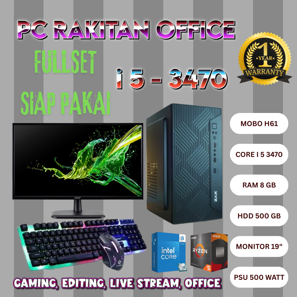 Pc Rakitan murah kantoran bergaransi i5 ram 8gb fullset