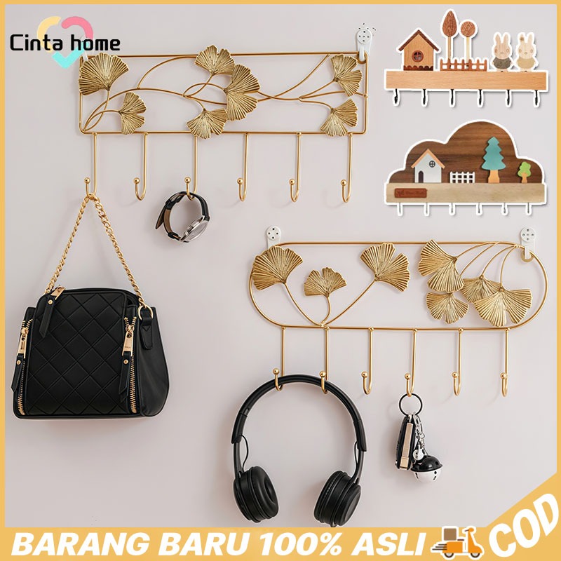 4/6 Hooks Gantungan Yang Dipasang Di Dinding Kait Ginkgo Art Iron Gantungan Dinding Pengait Kunci Ga