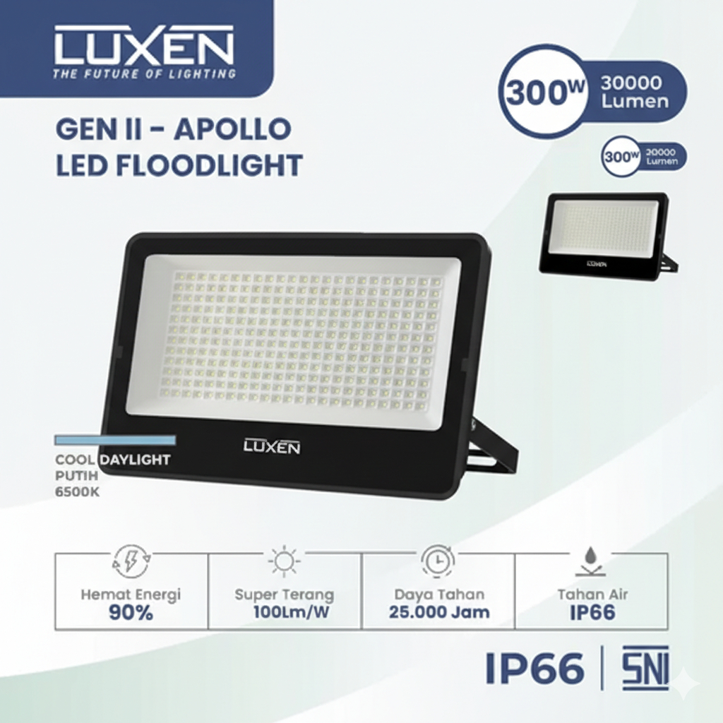 LUXEN LAMPU SOROT LED FLOOD LIGHT APOLLO GEN II 200W 300W Cahaya Putih