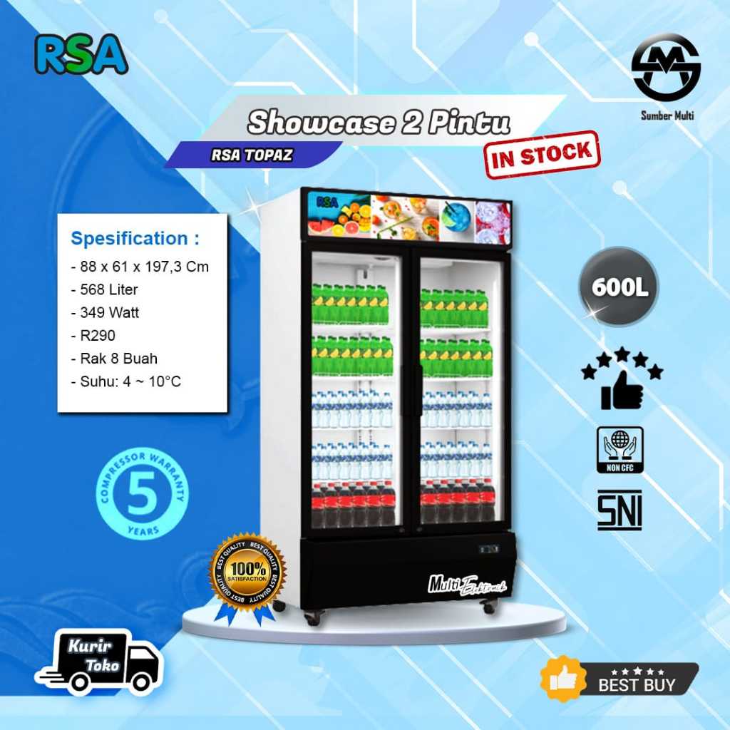 SHOWCASE RSA TOPAZ 600 IC DISPLAY COOLER KULKAS MINUMAN DUA PINTU