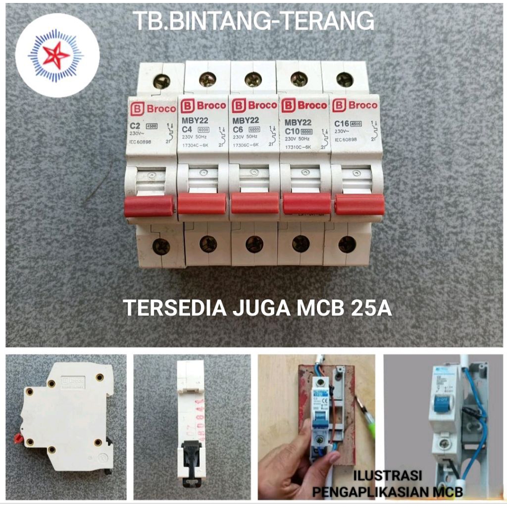MCB Broco 1 Phase Original Single Pole Sekring Skring Pemutus Arus Listrik AC
